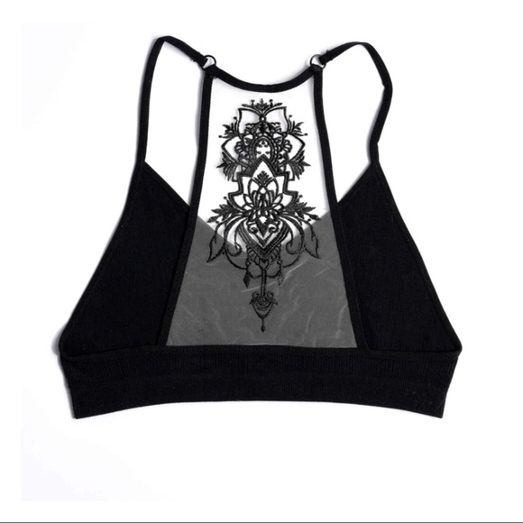 Boho Chic Tattoo Illusion Ribbed Deep V Bralette Bra Crop Yoga Bitch NWT - Picture 10 of 16